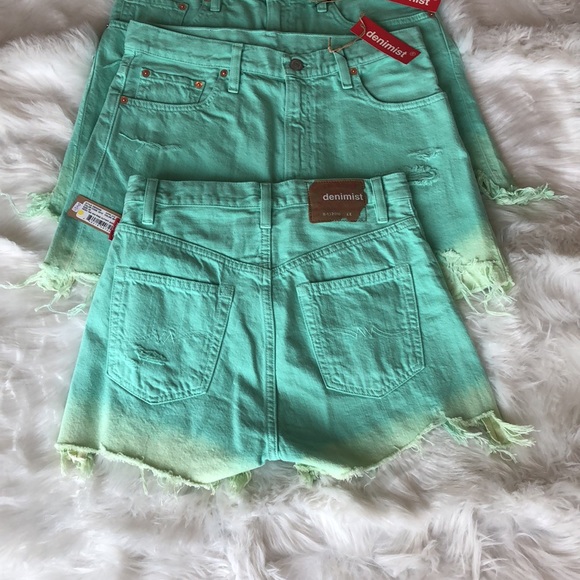 Denimist Nic Cut Off Denim Shorts in Mint - Picture 5 of 6